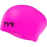 TYR Long Hair Wrinkle Free Silicone Swim Cap, Pink