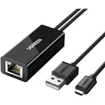 UGREEN 30985 Chromecast Ethernet Adapter Micro USB to RJ45 (Black)