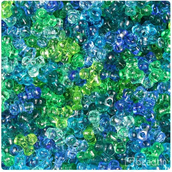 BeadTin Green & Blue Mix Transparent 11mm TriBead Plastic Craft Beads (500pcs)