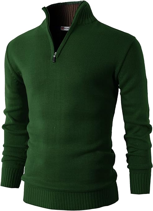 H2h Mens Casual Slim Fit Pullover Sweaters Long Sleeve Knitted Fabric Zip Up Mock ...