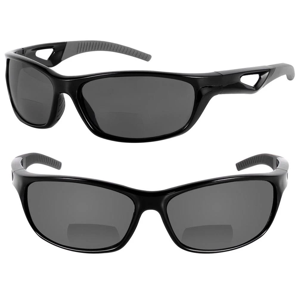 Mass Vision The Competitor 2 Pair of Precision Sport Wrap Bifocal Sunglasses Featuring High Definition Lenses - Black/Black - 1.50, Adult unisex