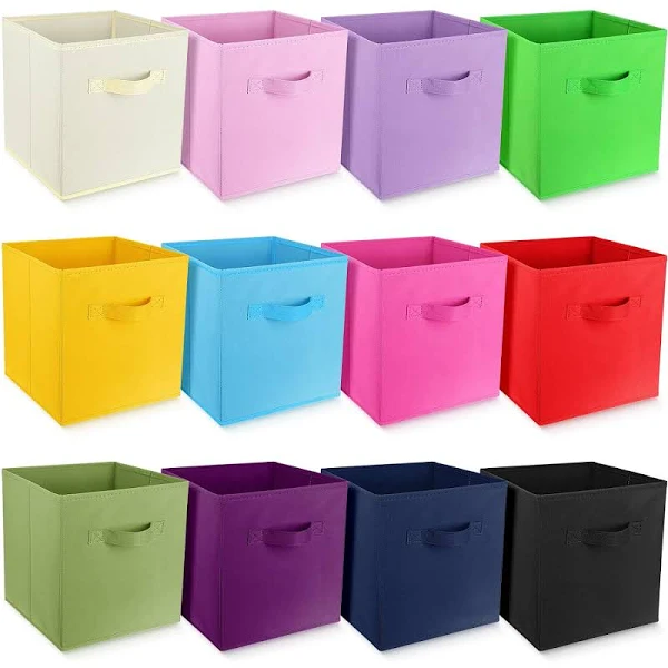 thinkstar 12 Pack 11 inch Cube Storage Bins Rainbow Collapsible Fabric Storage Bins with Dual Handles Foldable Baskets for Organiz...