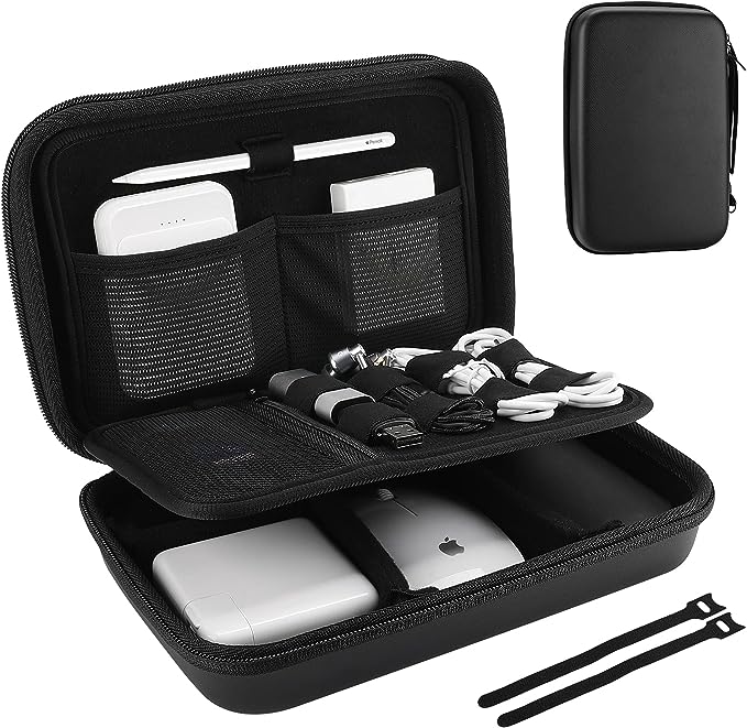 ProCase Hard Travel Electronic Organizer Case for MacBook Power Adapter Chargers Cables Power Bank Apple Magic Mouse Apple Pencil USB Flash Disk SD Card Small Portable Accessories Bag -XL, Black