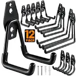 HUPBIPY 12 Pack Garage Hooks Heavy Duty,Utility Steel Garage Storage Hooks,Wall Mount Garage Hanger&Organizer for Organizing Power Tools,Ladders