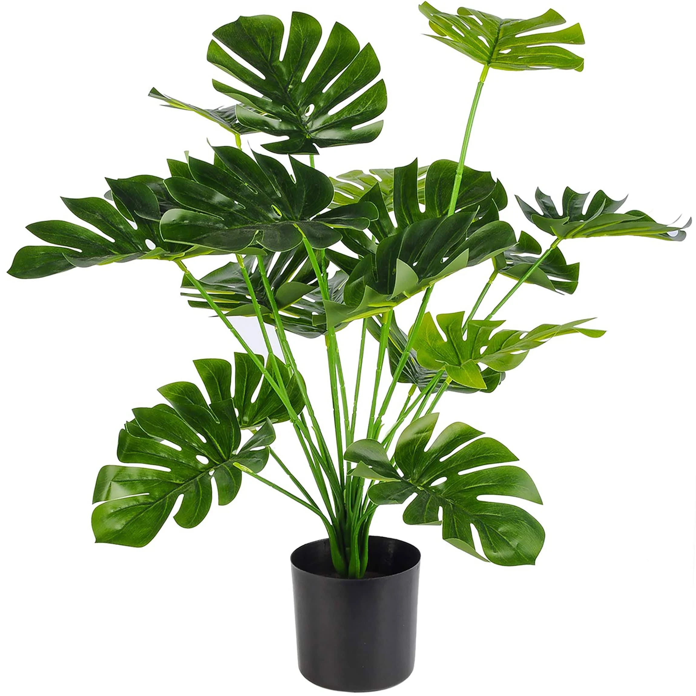 Toopify Artificial Palm Tree, 28 inch Fake Monstera Deliciosa Plant in Pot for Indoor and Outdoor Home Office Decor, Medium