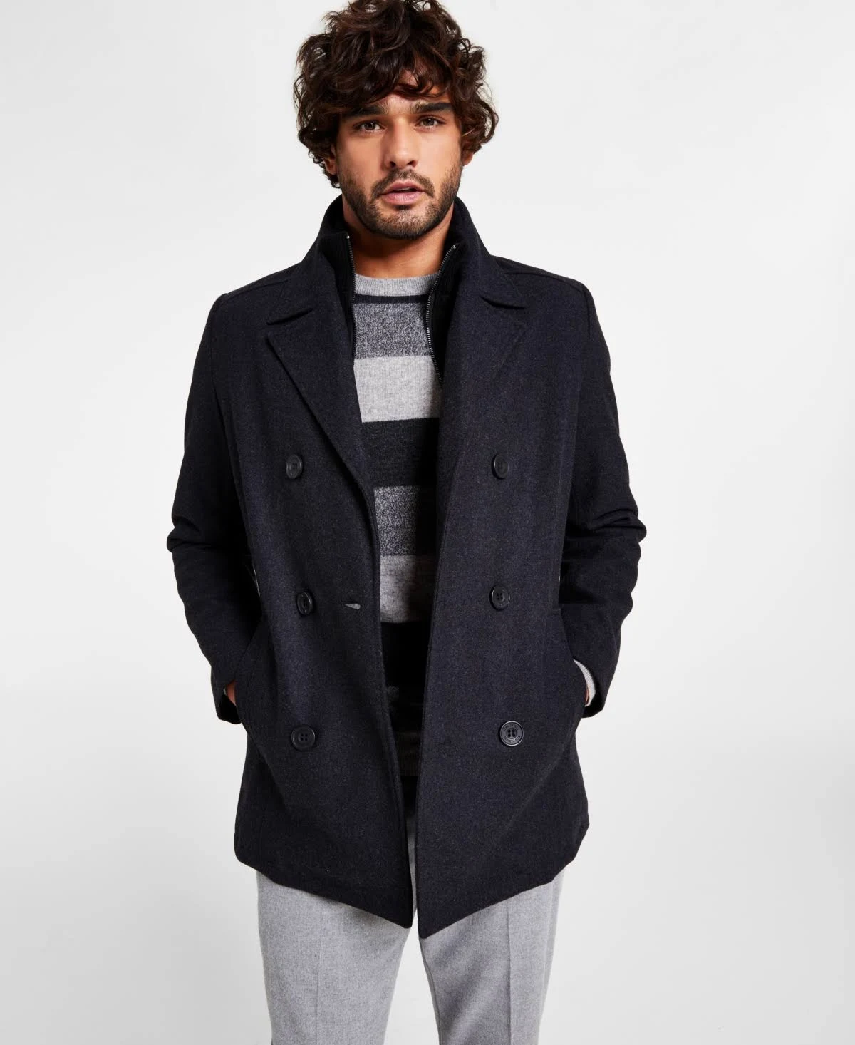 Kenneth Cole Classic Wool-Blend Peacoat