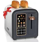 SEEDEEM Toaster 2 Slice, Stainless Toaster Display&amp;Touch Buttons Dark Chocolate