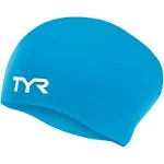 TYR Long Hair Wrinkle Free Silicone Swim Cap, Blue