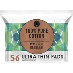 L. Chlorine Free Ultra Thin Pads, with Wings, Organic Top Sheet Unscented, Regular Absorbency - 56.0 ea