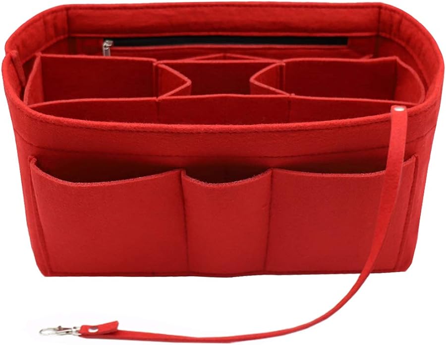 Felt Insert Fabric Purse Organizer Bag, Bag Insert In Bag with Zipper Inner Pocket Fits Neverfull Speedy 8010 Red XL