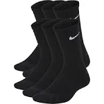 Nike Boys' Unisex 6-Pack Performance Cushioned Crew Training Socks - White/Black - M