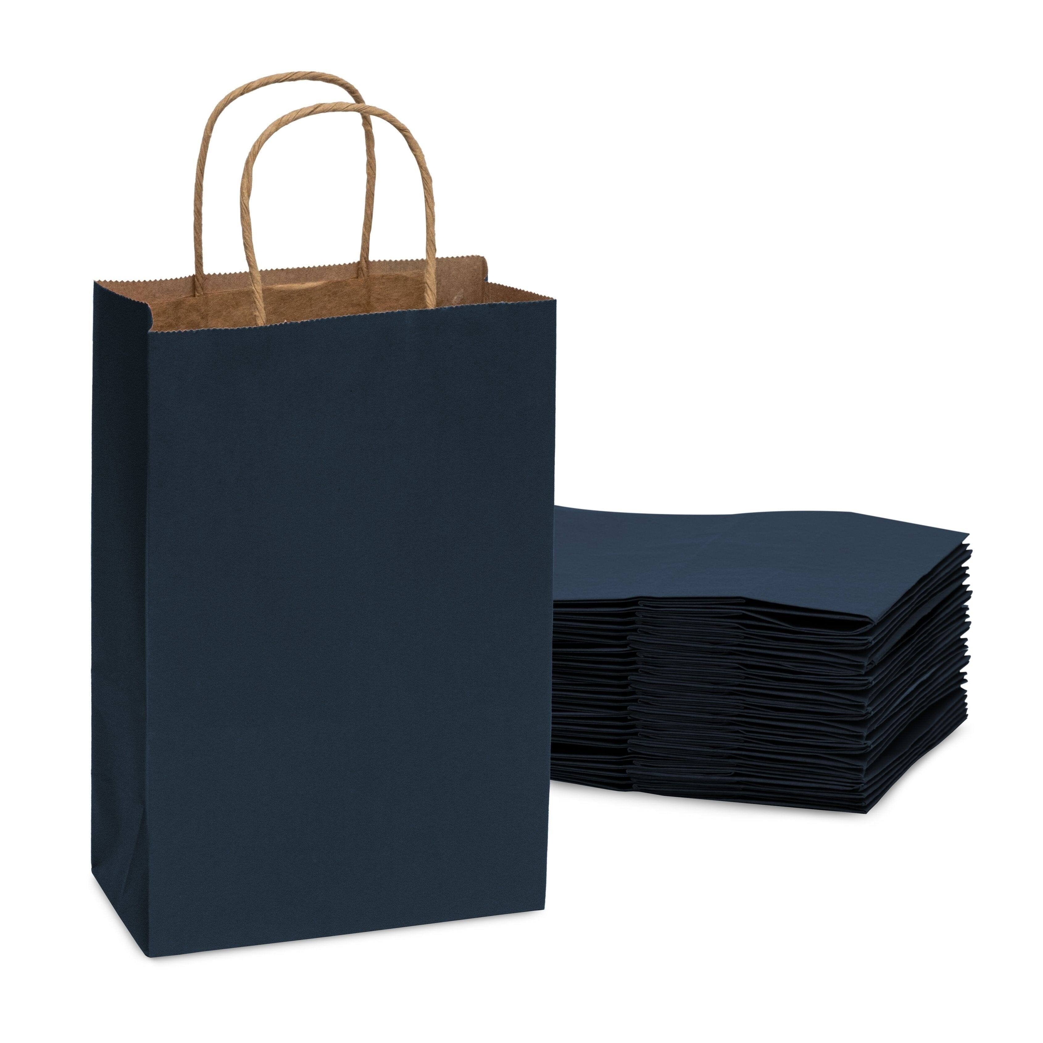 Prime Line Packaging 8x4x10 50 Pack Small Navy Blue Gift Bags with Handles, Groomsmen Gift Bags, Kraft Shopping Bags for Small Business Christmas Bulk