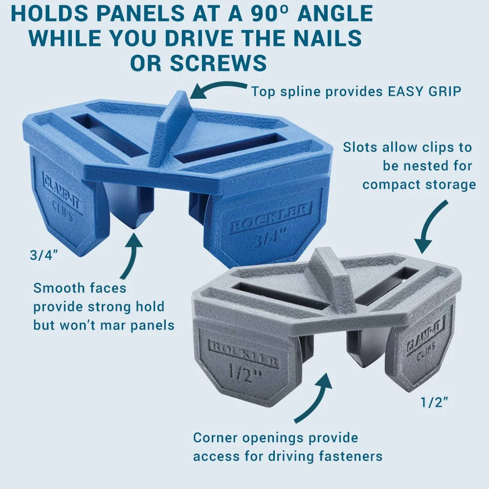 12'' Rockler Clamp It Clips 4 Pack, Dark Gray - Corner Clamp It Clips Holds Panels at 900 Angle - Polypropylene Adjustable Angle Clamp Clips