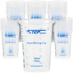 TCP Global 32 Ounce (1000ml) Disposable Flexible Clear Graduated Plastic Mixing Cup