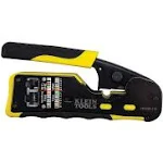 Klein Tools VDV226-110 Ratcheting Modular Data Cable Crimper / Wire Stripper / Wire Cutter for RJ11/RJ12 Standard, RJ45 Pass-Thru Connectors