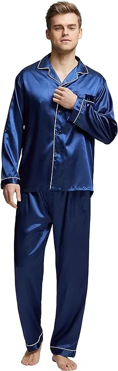 TONY & CANDICE Men's Classic Satin Pajama Set Sleepwear