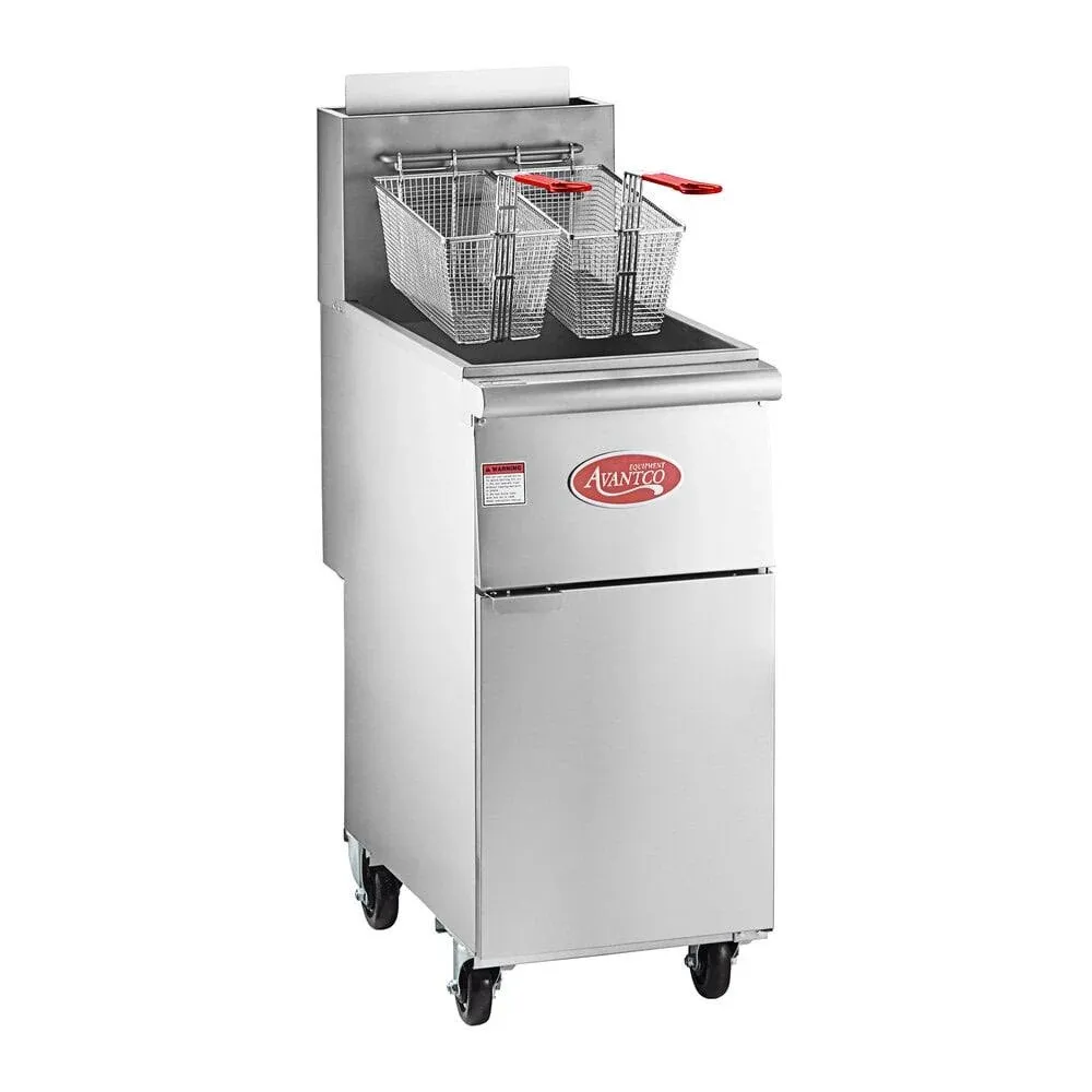 Avantco FF50 Natural Gas 50 lb. Stainless Steel Floor Fryer - 120,000 BTU