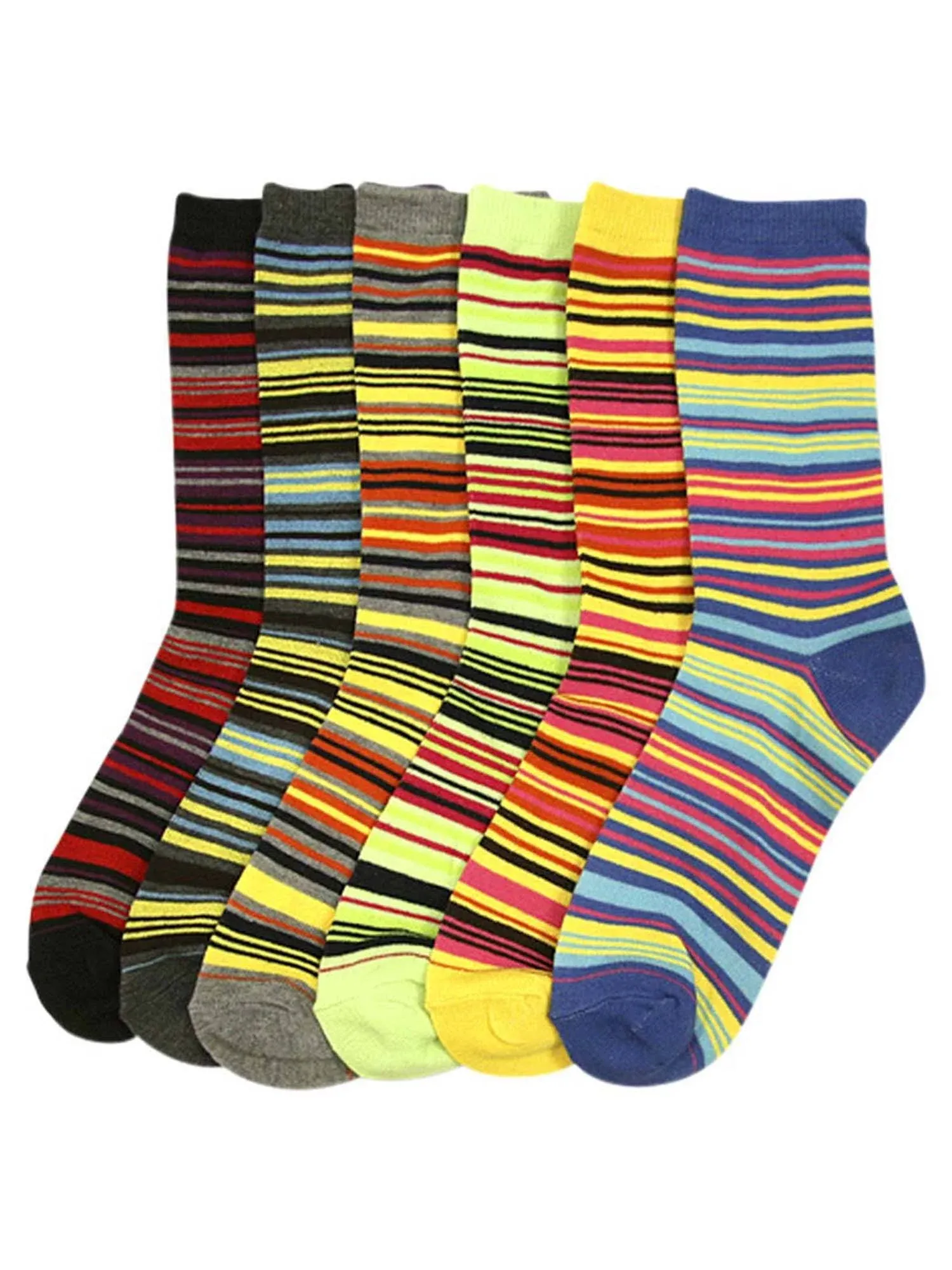 Luxury Divas Multicolor Bright Striped Womens 6 Pack Assorted Crew Socks