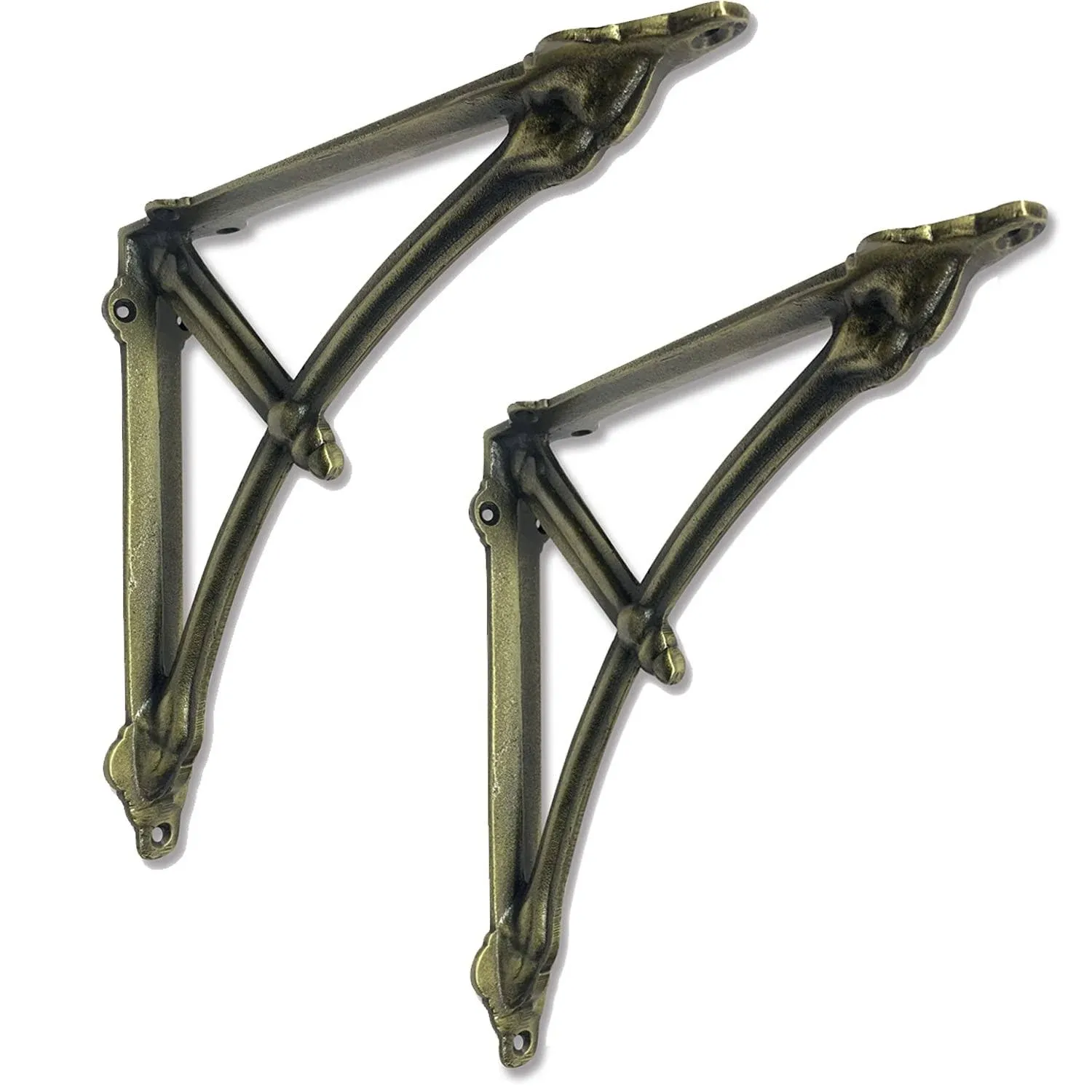 NACH Half Round Wall Mount Antique Brass Shelf Brackets w/Support Arm, Decorative Shelf Brackets for Wood Shelves, Metal Shelf Bracket, 9.1x1.5x9.1 inch, 2 Floating Shelf Brackets, JS-90-065BR