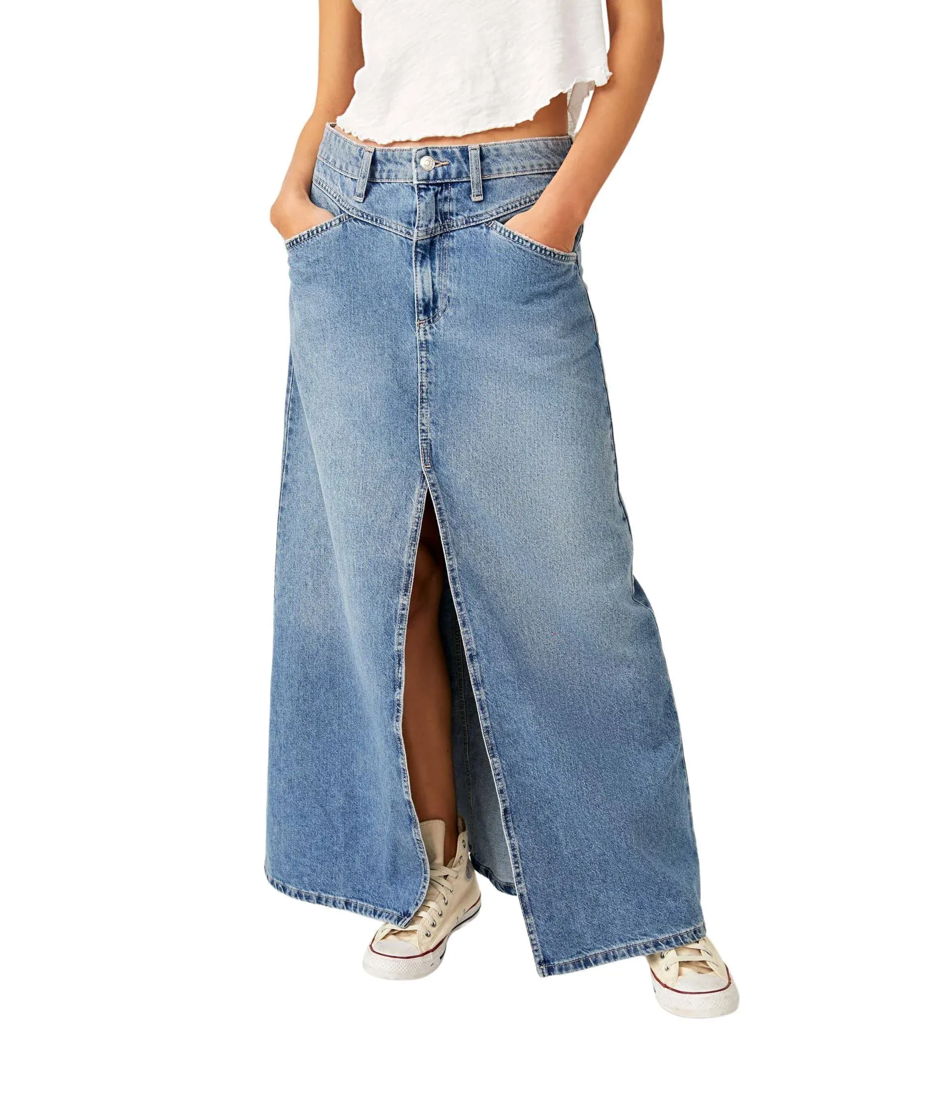 Free People Come As You Are Denim Maxi Skirt