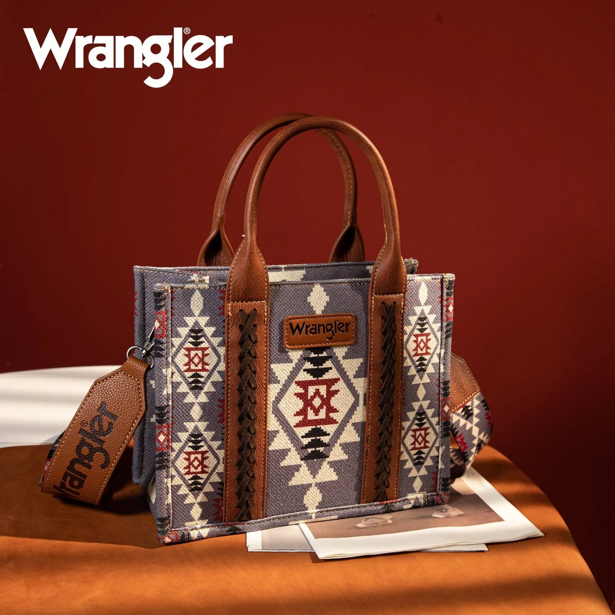 Wrangler Southwestern Print Small Canvas Tote/Crossbody - Light Coffee