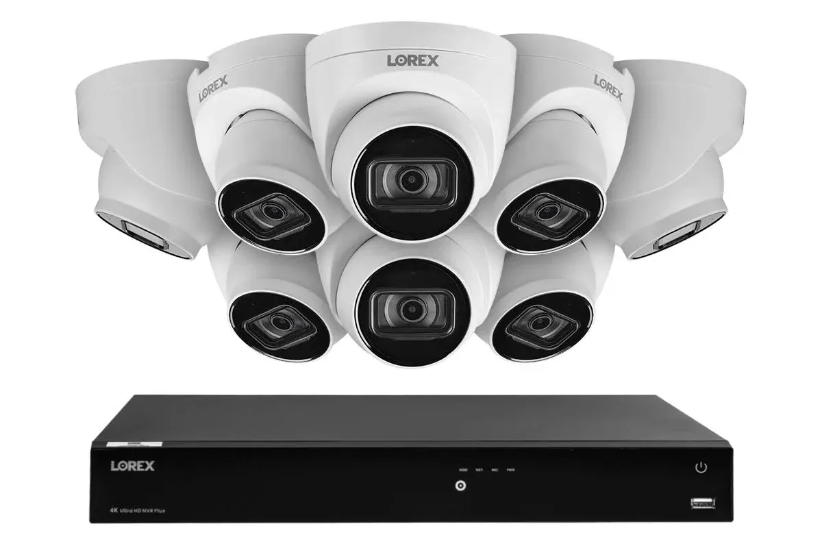 Lorex Fusion 4K (16 Camera Capable) 4TB Wired NVR System with IP Dome Cameras featuring Listen-in Audio