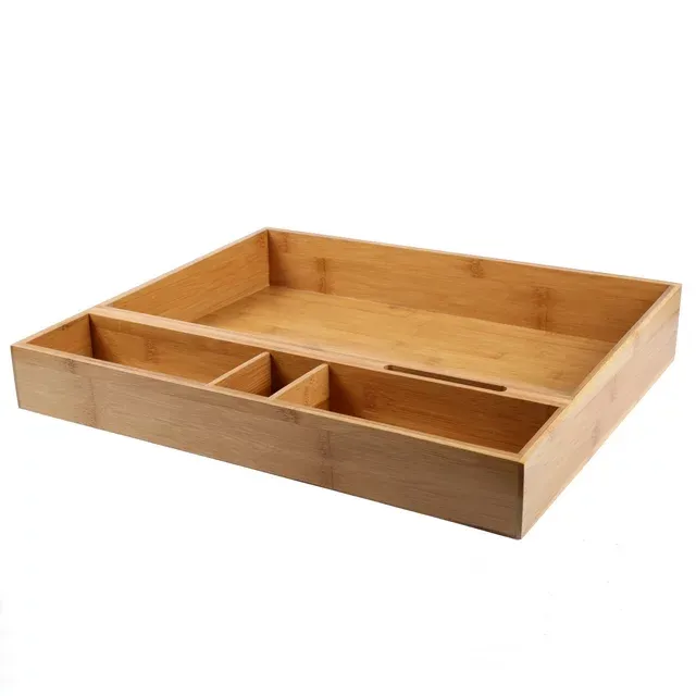 Creative Home Natural Bamboo Multipurpose Organizer Coffee Machine Accessories Storage Tray for Kitchen Countertop Dining Room, 15" x 18.3" x 3" H, Natural Finish