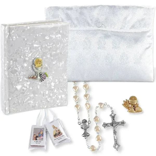 5 Piece Deluxe White Pearlized Communion Gift Set