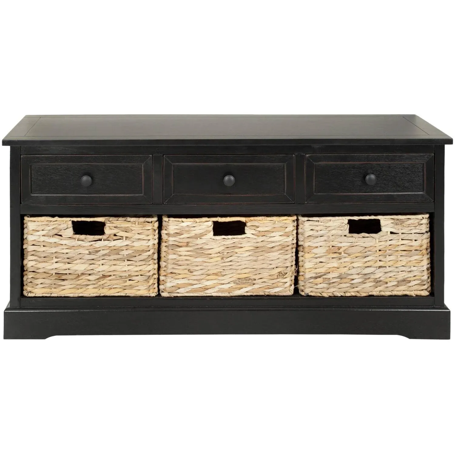 SAFAVIEH Entryway Bench With 3-Drawer and Storage Basket in Distressed Black