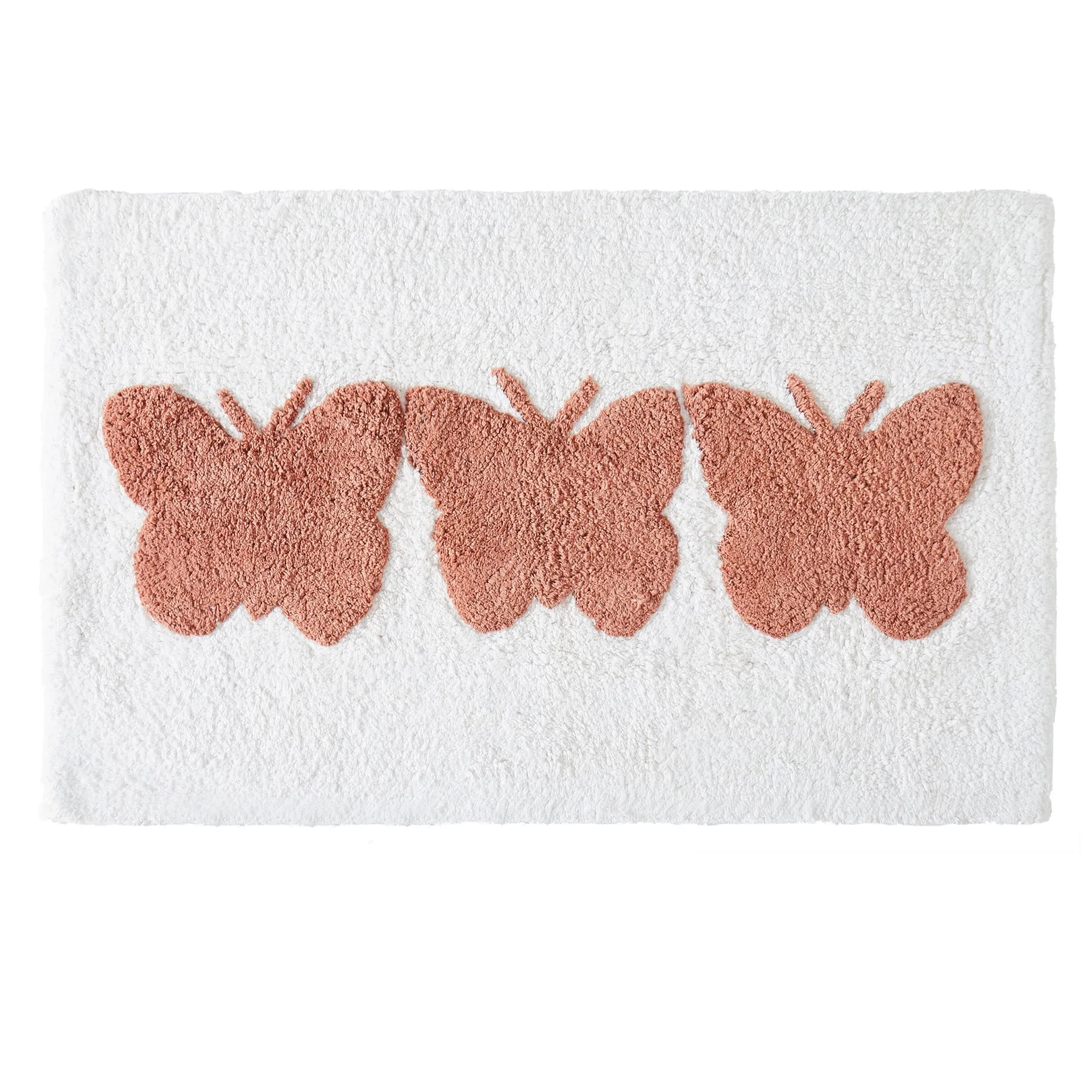 Jessica Simpson Cotton Bath Rug, Premium Overtufted Bathroom Rug, Machine Washable Decor, 20"x32", Butterfly Trio White/Coral