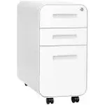 Laura Davidson Furniture Stockpile Slim 3-Drawer Mobile File Cabinet with Lock - Under Desk Metal Filing Cabinet, Legal/Letter File Folders, Wheels