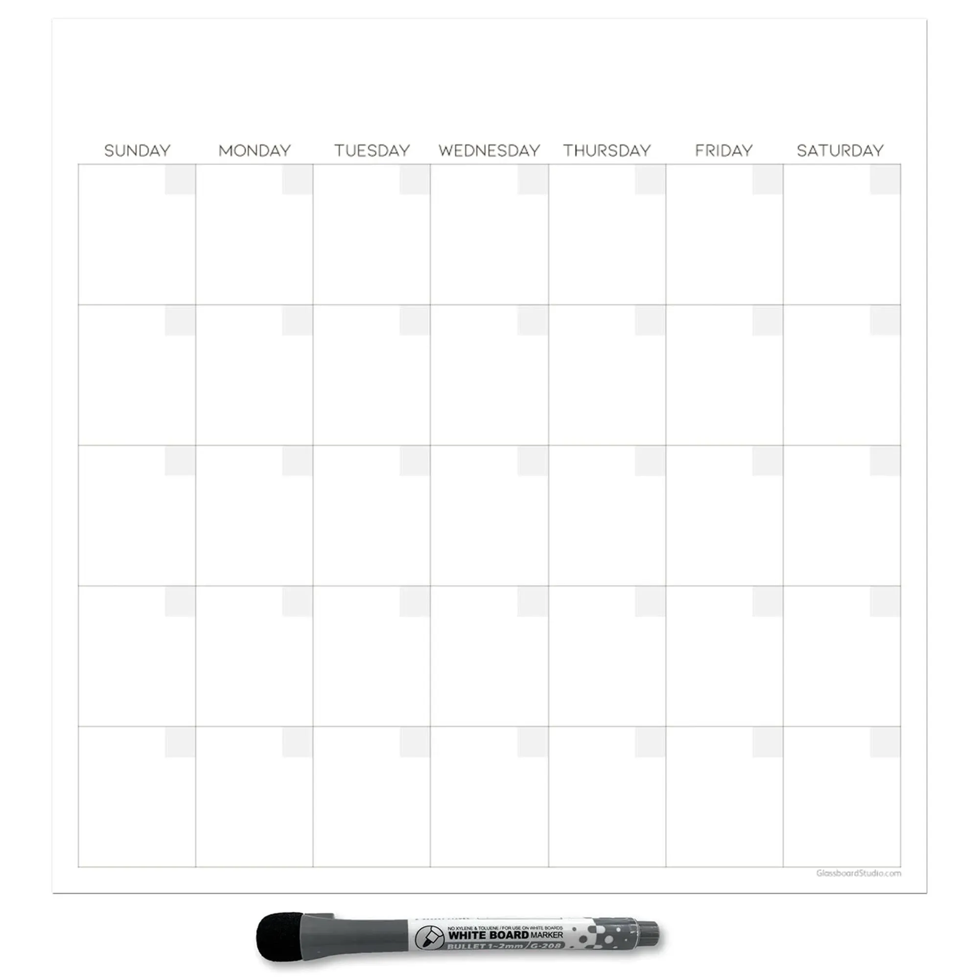 Dry Erase Monthly Calendar Planner Sticker Decal | Removable & Reusable | Magnetic Fine-Tip Marker Included (12 x 12 inches, White)