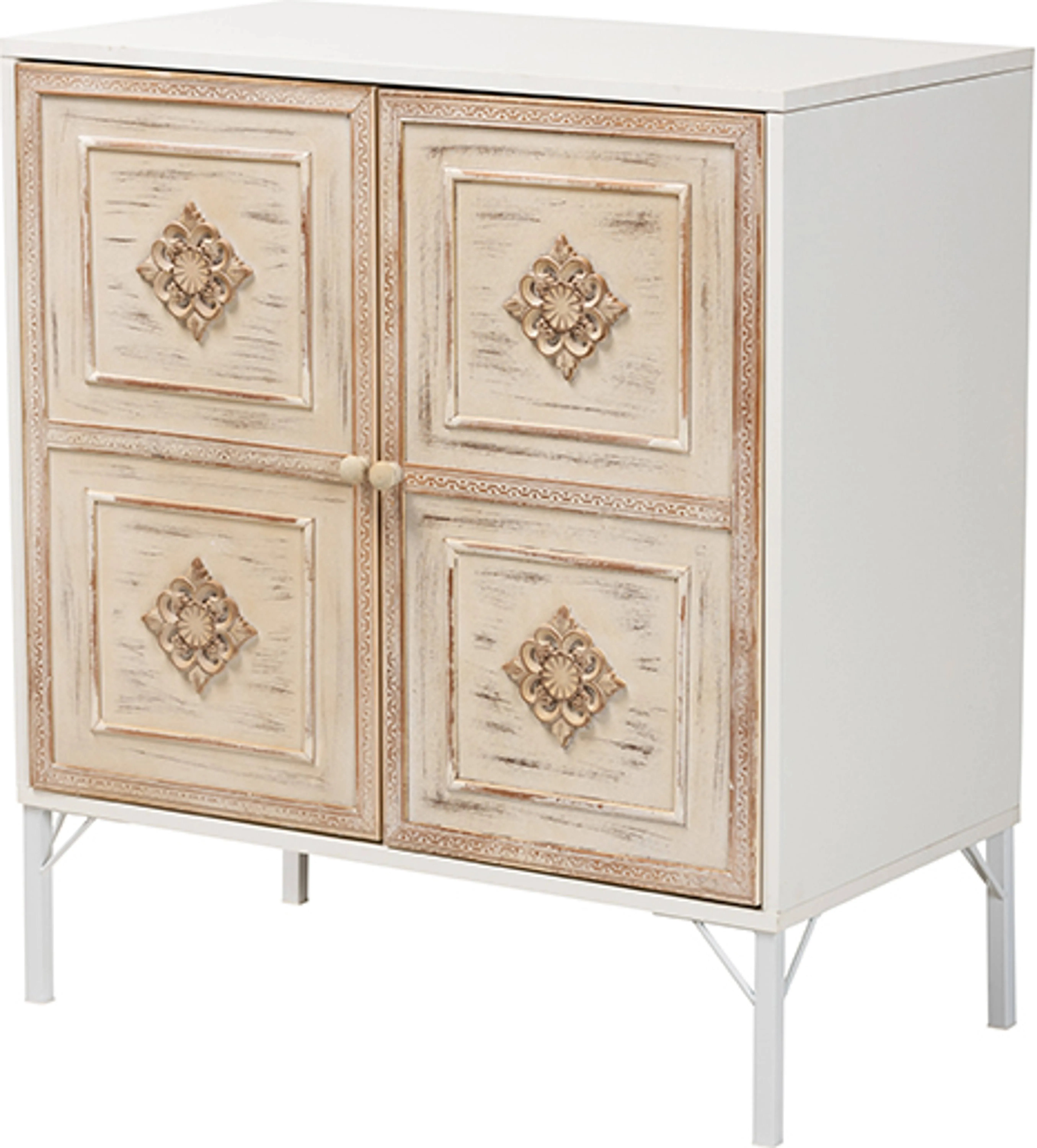 Baxton Studio Favian Classic and Traditional Two-Tone White and Weathered Brown Finished Wood and White Metal 2-Door Sideboard