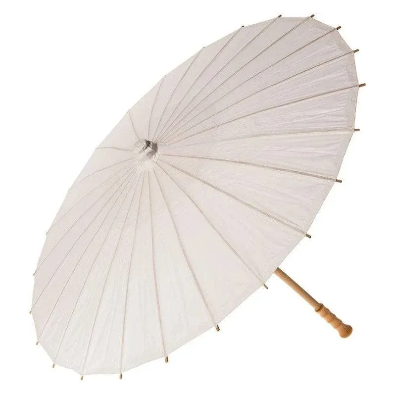 Quasimoon 32 inch Wedding White Paper Parasol Umbrella with Elegant Handle by PaperLanternStore, Women's