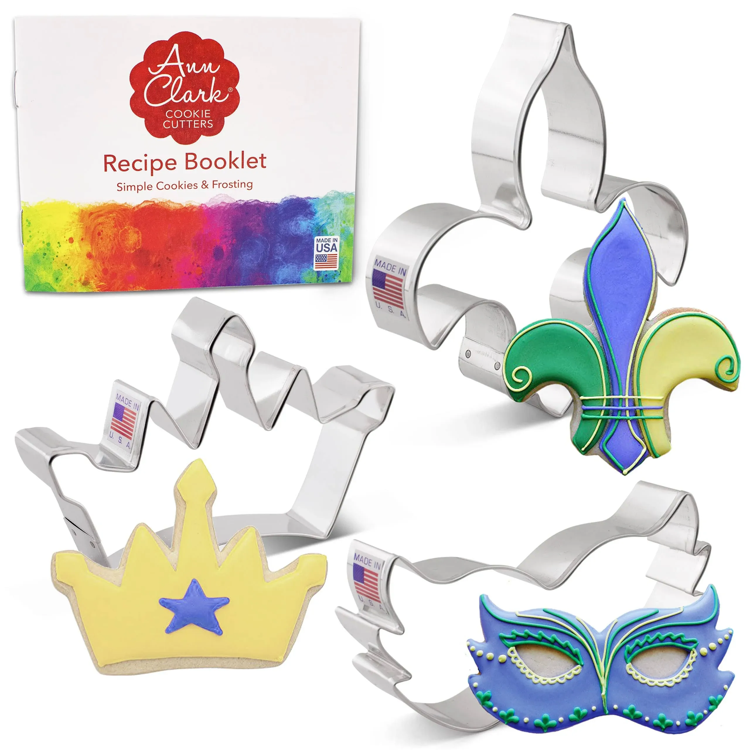 Ann Clark Cookie Cutters 3-Piece Mardi Gras Cookie Cutter Set with Recipe Booklet ...