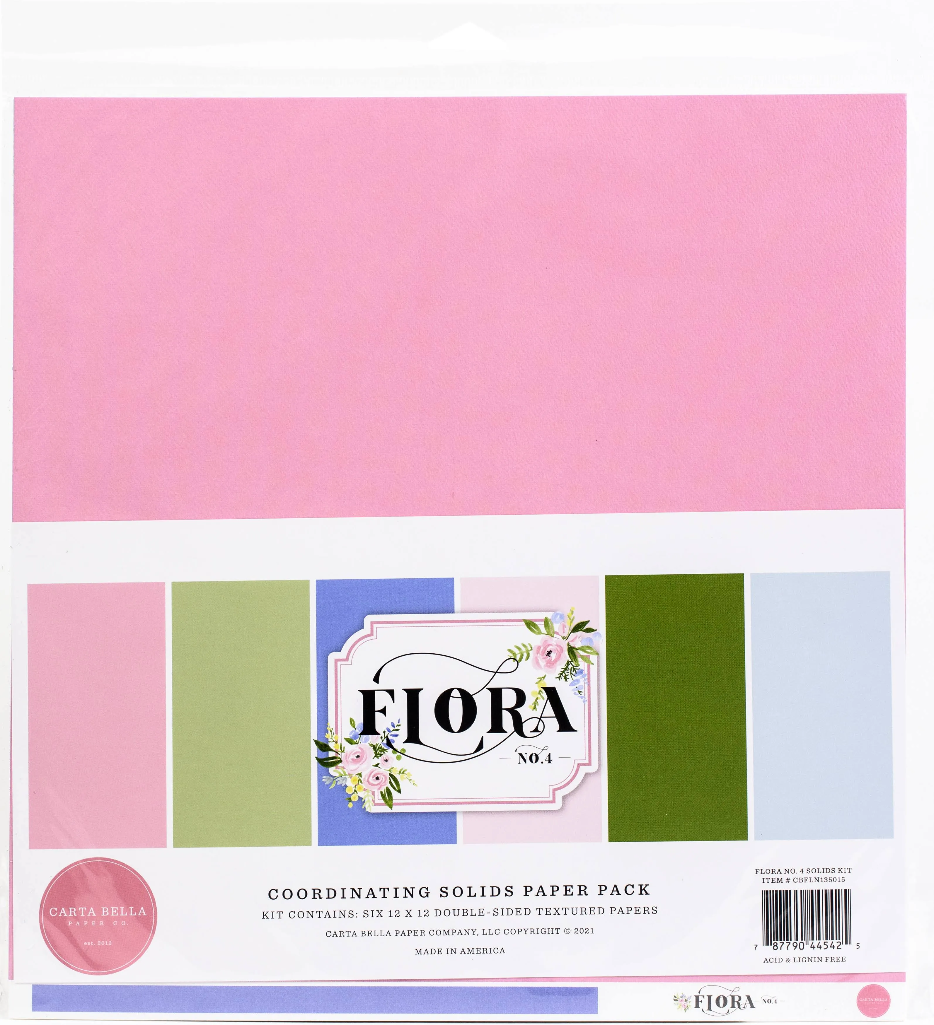 Carta Bella Double-Sided Cardstock 12"X12" 6/Pkg 4, 6 Colors, Flora No.4 Solids Kit