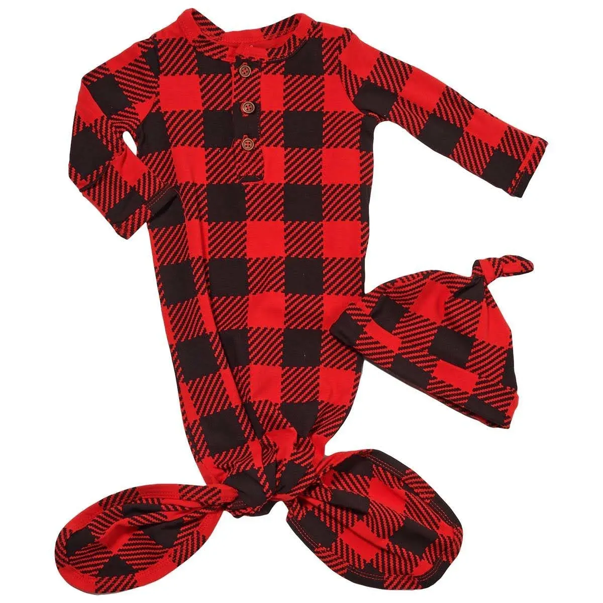 Baby Essentials Kids Baby Buffalo Plaid Gown and Hat Set, Cotton