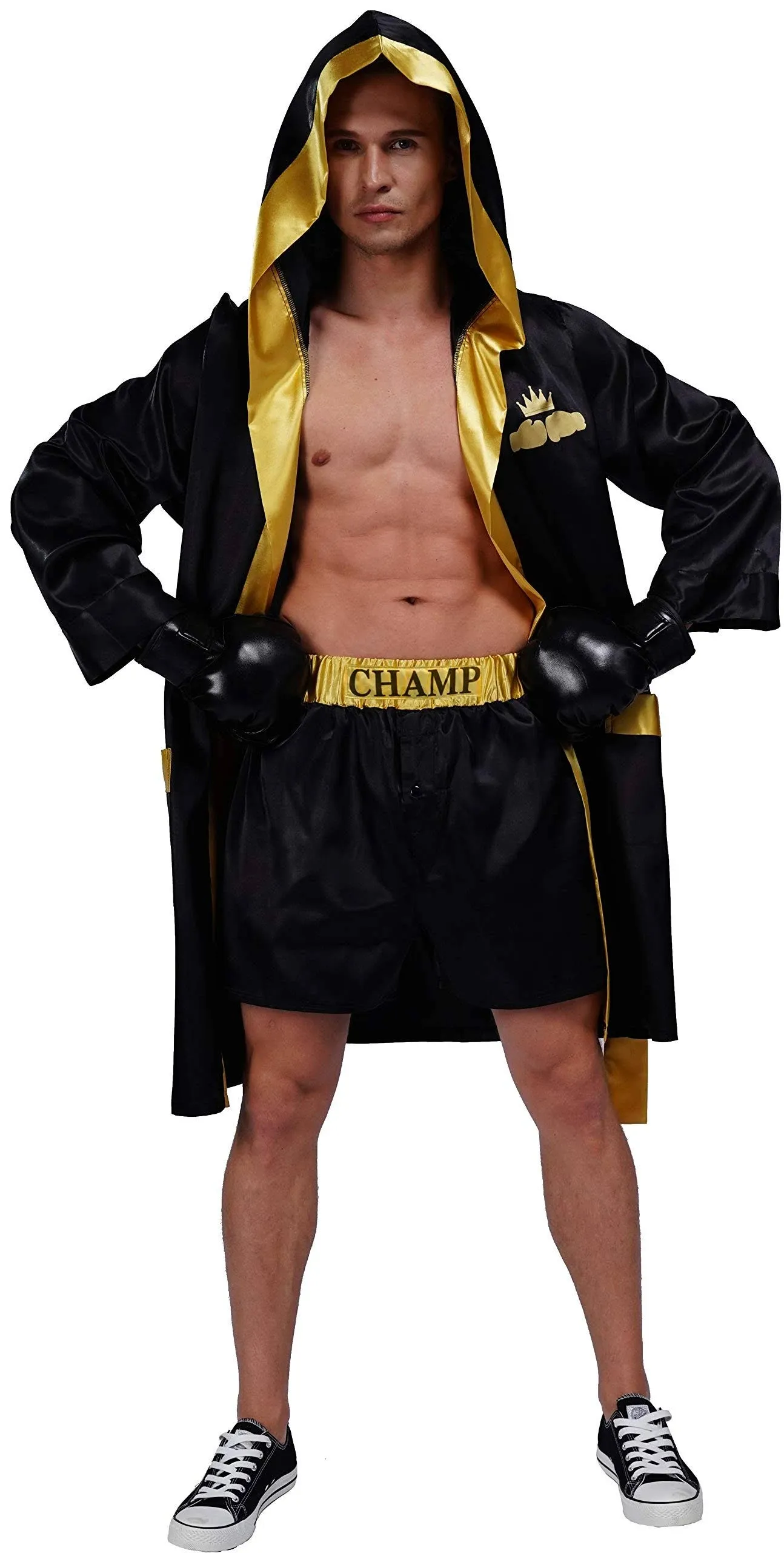 Adult Men Boxing Costume Heavyweight World Champion Boxer Includes Robe, Necklace, Boxing Gloves and Shorts