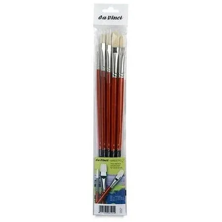 da Vinci Oil & Acrylic Series 4240 Maestro 2 Oil Brush Set, Hog Bristle with Red Handles, 5 Brushes (Series 5023, 5123, 5423, 5923, 5723)