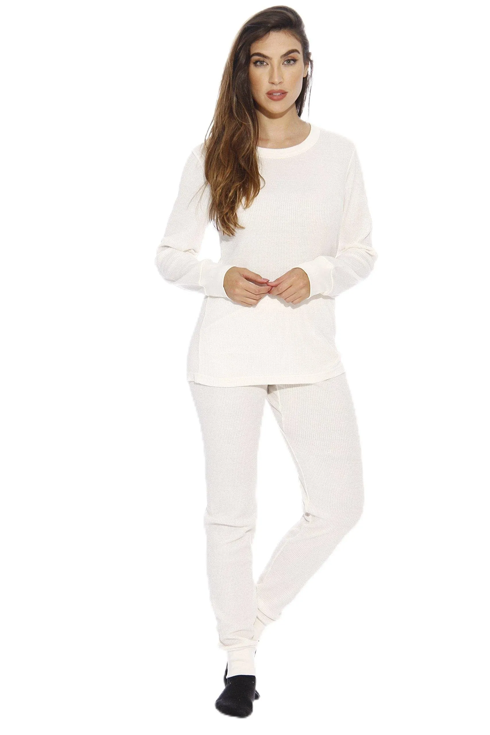 Just Love Women's Thermal Underwear Pajamas Set (White, Large)