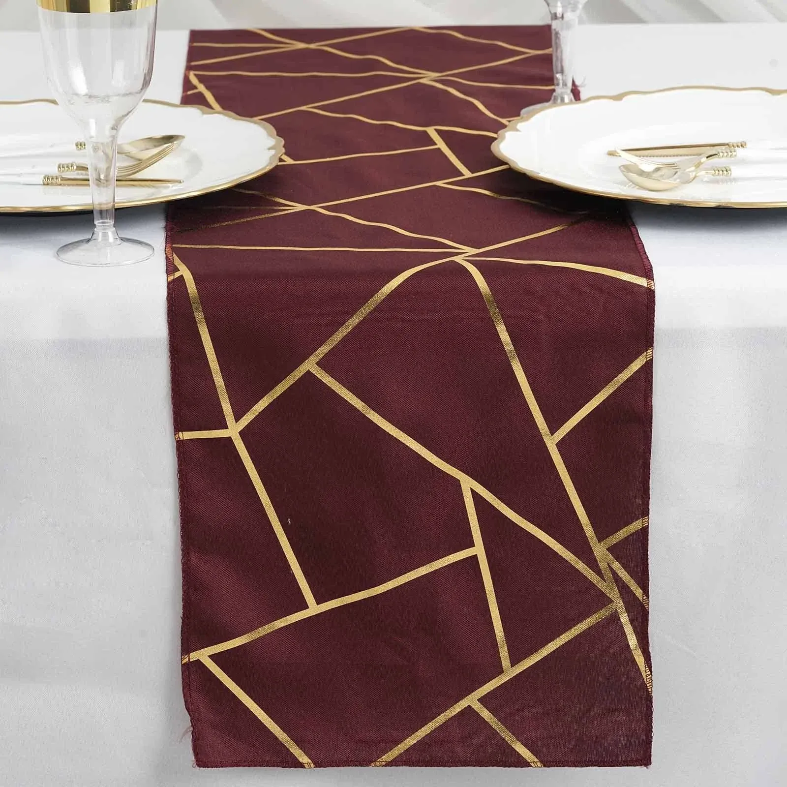 Efavormart 9 ft Metallic Burgundy/Gold Foil Geometric Pattern Blush Polyester ...