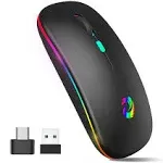 LED Wireless Mouse, Rechargeable Slim Silent Mice 2.4G Portable with USB Receiver and Type-C Adapter, 3 Adjustable DPI for Laptop