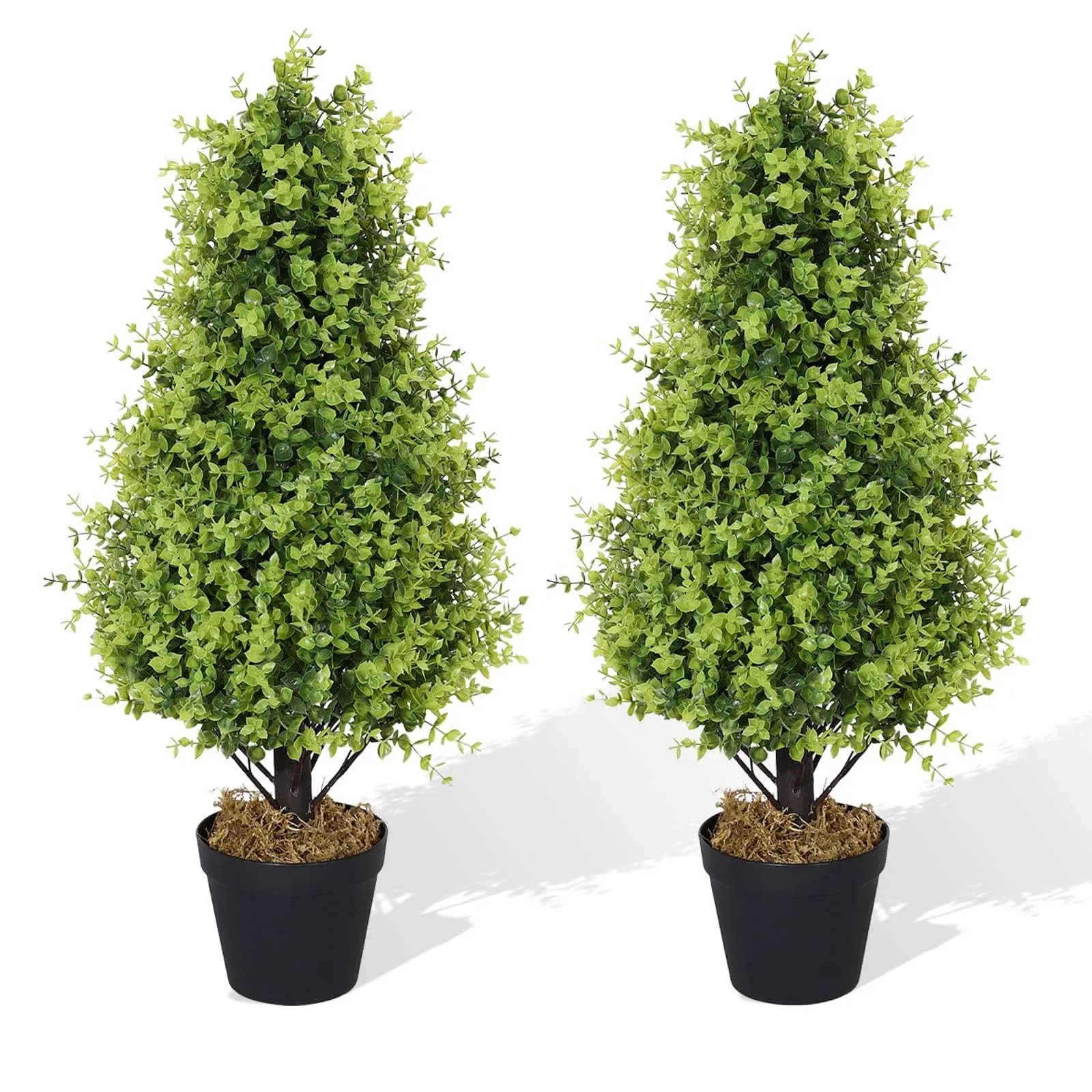 Binnny Flower 2.5ft Topiary Trees Artificial Outdoor Set of 2 Pack 30 Inch Faux Boxwood Plants Outdoor UV Resistant for Front Porch Outside