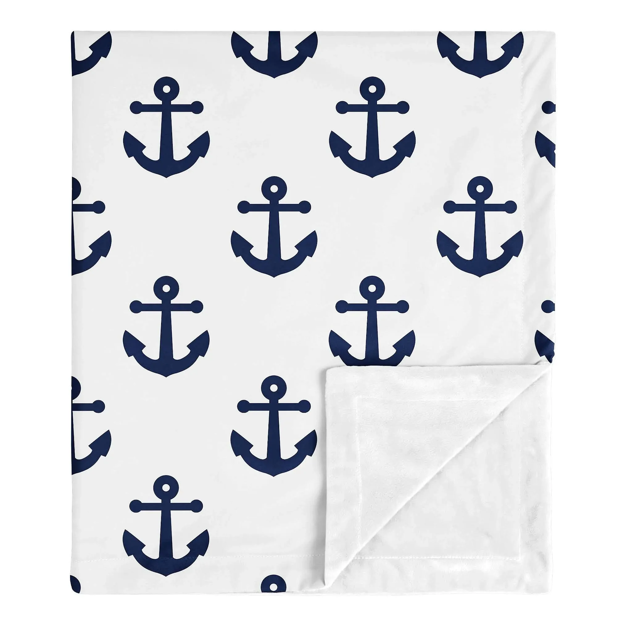 Sweet Jojo Designs Navy Blue White Anchors Baby Boy Girl Blanket Receiving Security Swaddle for Newborn Toddler Nursery - Nautical Theme Ocean Sailboat Sea Marine Sailor Anchor Unisex Gender Neutral