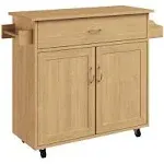 Lavish Home Rolling Kitchen Island with Spice Rack and Storage Cabinet, Oak