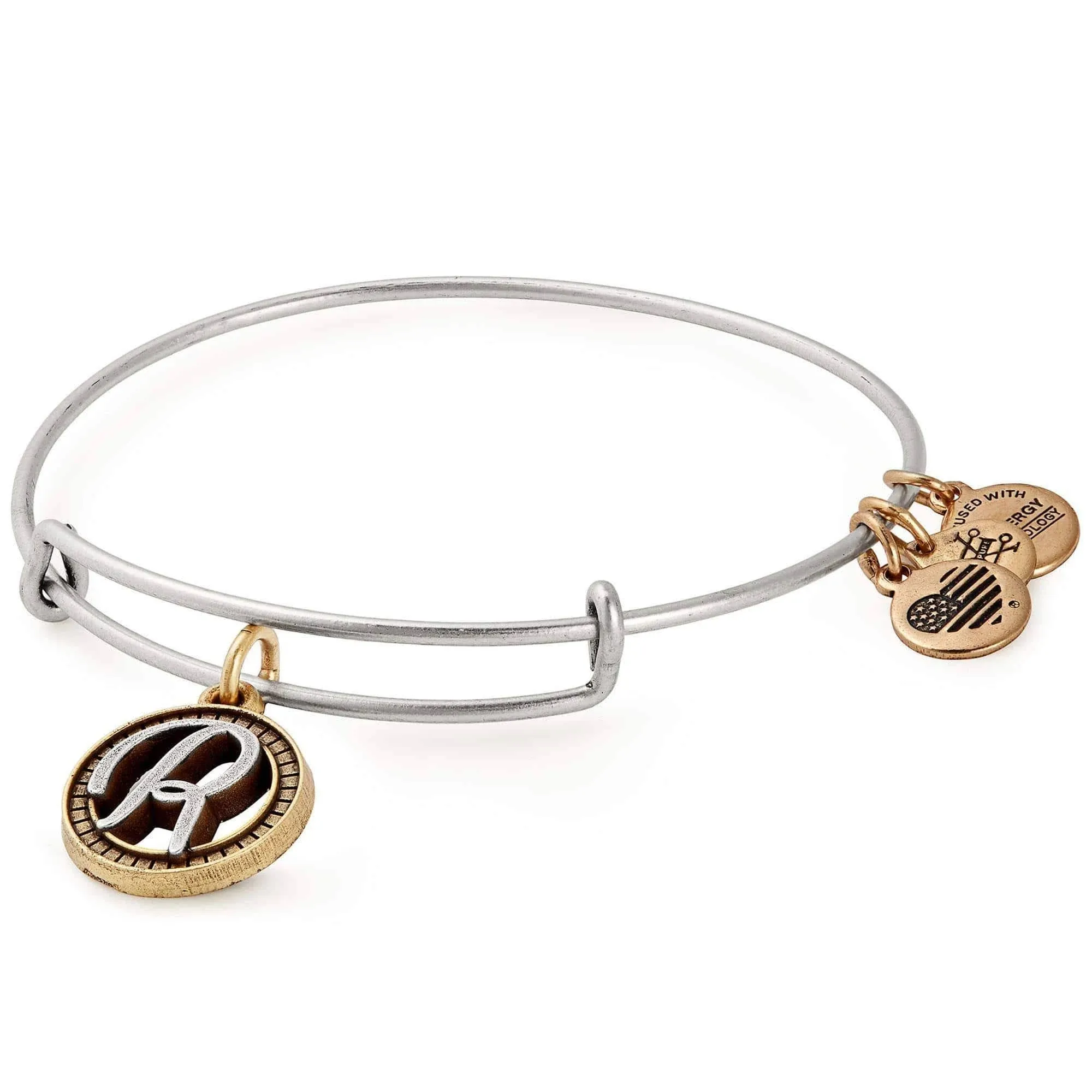 Alex and Ani Initial R Two-Tone Bangle Bracelet Women Rafaelian Gold and Silver