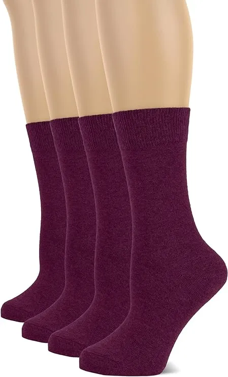 Casual Women's Cotton Dress Crew Socks, 4 Pairs