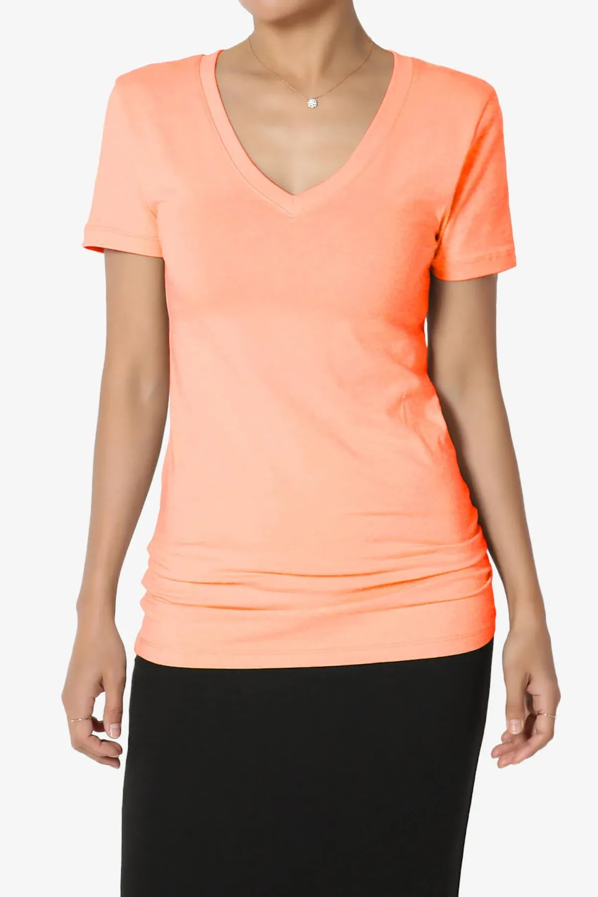 TheMogan Women's Basic V Neck Short Sleeve T-Shirts Plain Stretch Cotton Spandex Top Tee