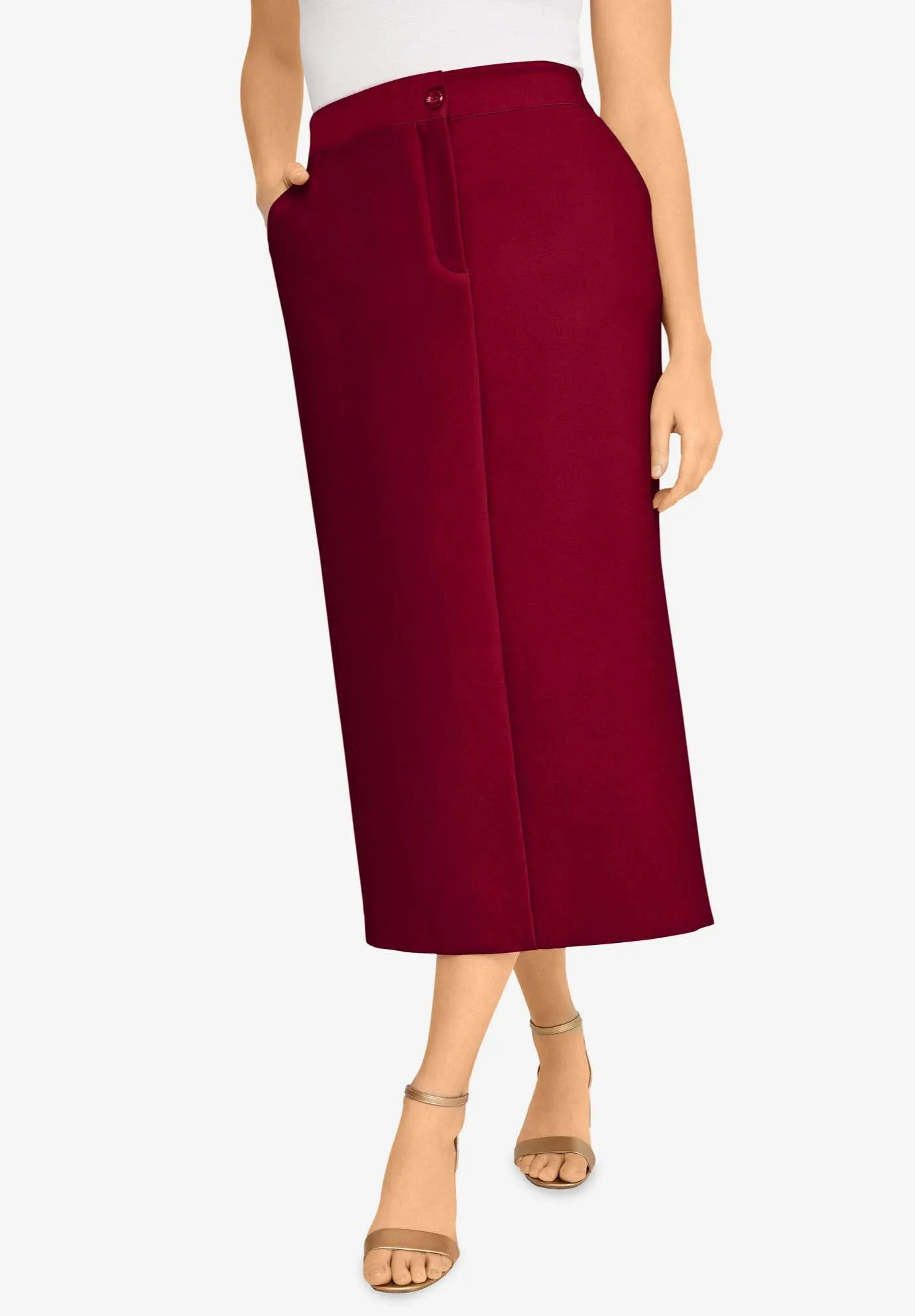 Jessica London Women's Plus Size Tummy Control Bi-Stretch Midi Skirt - 22 W, Red