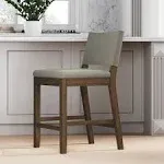 Nathan James Linus Bar Stool, Upholstered Counter Height, Rubberwood Legs, Light Grey/Brown